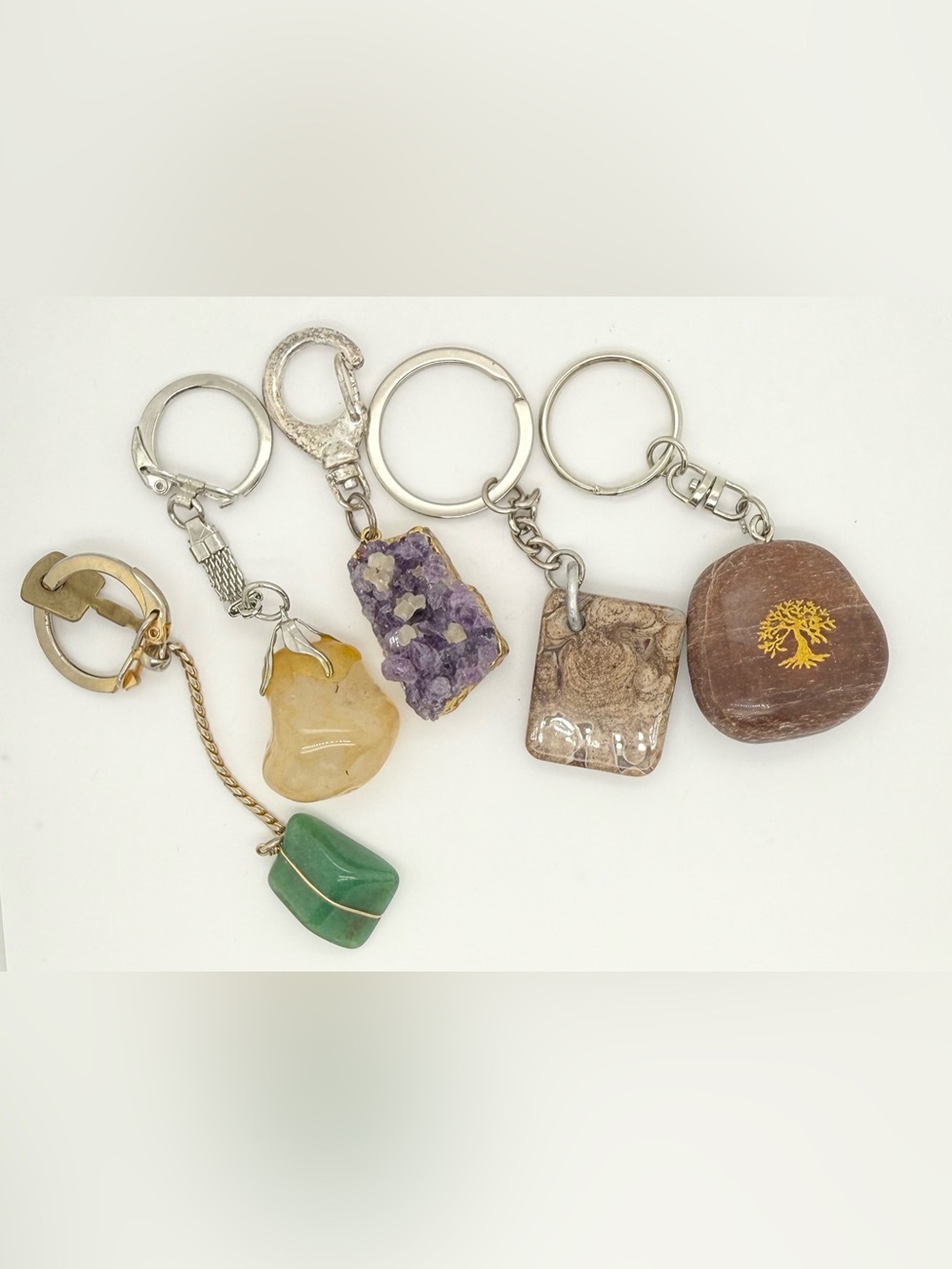 Mix Lot Amethyst Cluster Keychain Bag Purse Charms Natural Crystal Gemstones